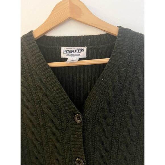 Pendleton Womens Petite Green Button Front cardigan lambswool sweater - Picture 4 of 6